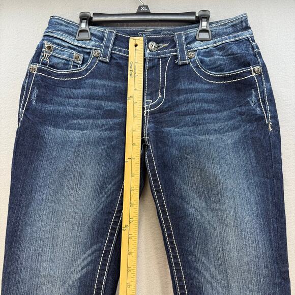 Miss Me Jeans Women's 28x31 (6) Dark Blue Skinny Fleur de Lis Blingy Western - Picture 12 of 14